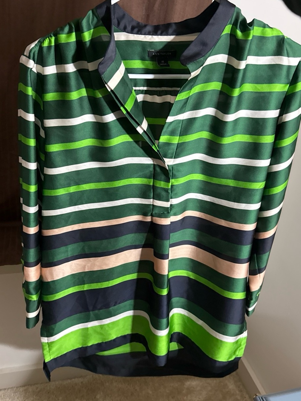 Ann Taylor Green Navy Cream Striped Tunic